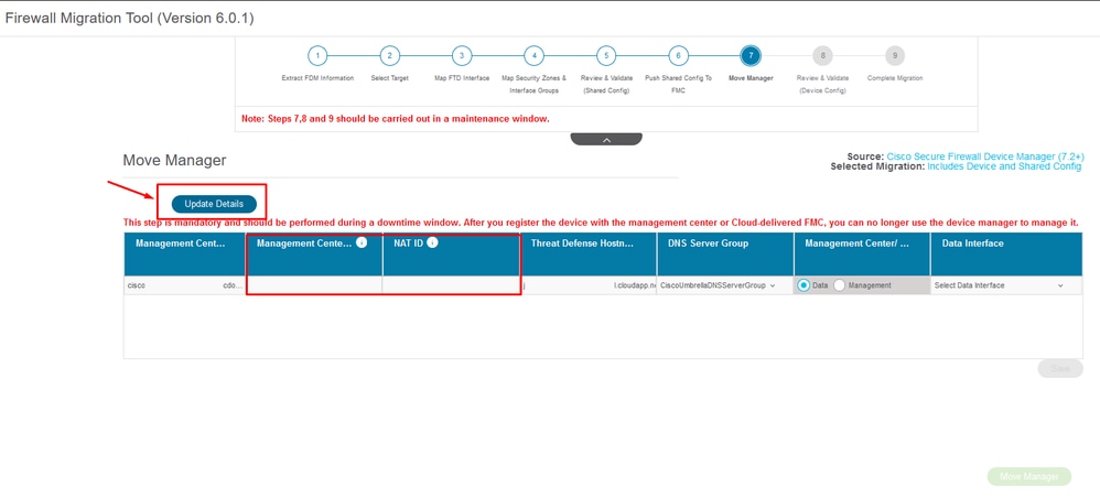 Manager Center-id en NAT-id