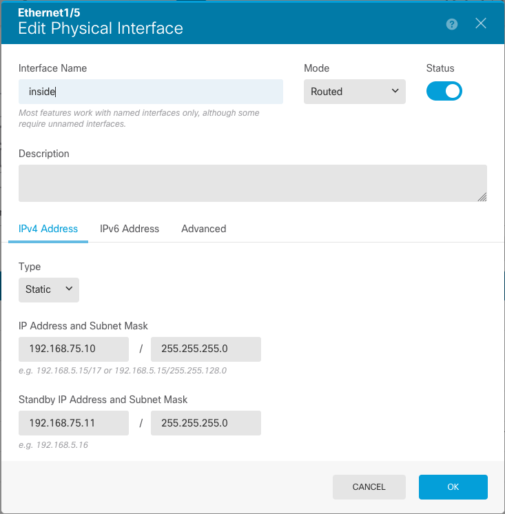 Interface inside configuration