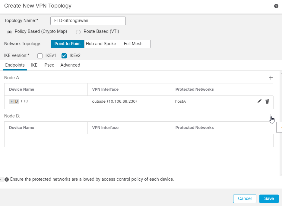 Create New VPN Topology - Endpoints Node B