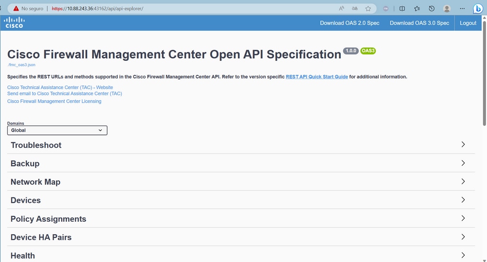 Spécification API ouverte de Cisco Firewall Management Center