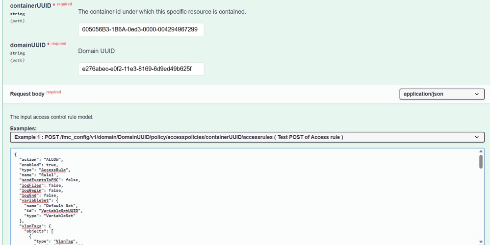 PolicyID inserido no campo especificado como ContainerUUID