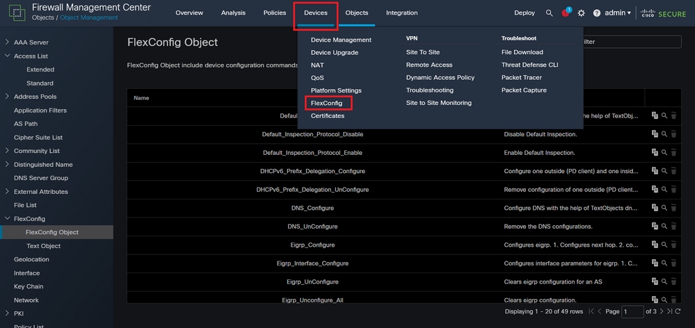 Image 15. FlexConfig Policy menu