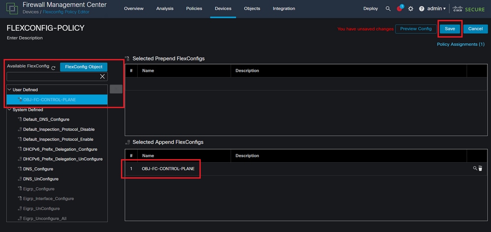 Image 18. FlexConfig Policy object assigment