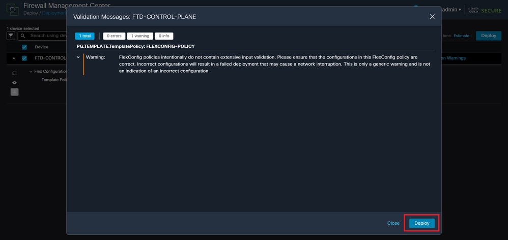 Image 22. FTD Deployment Flexconfig warning