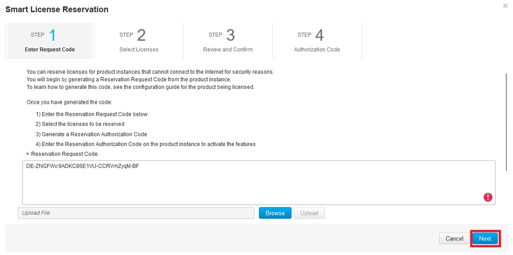 Paste Your Request code and Click Next