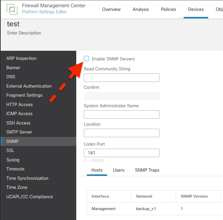 Abilitazione dei server SNMP