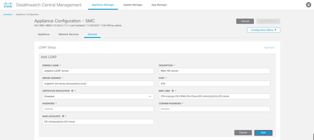 Secure Network Analytics Manager - External Authentication LDAPS - LDAP Setup - 1