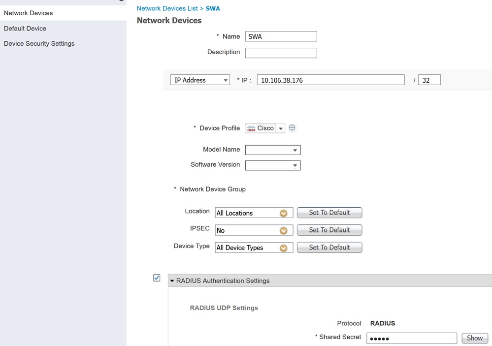 Image- Configure SWA Network Device Shared Key