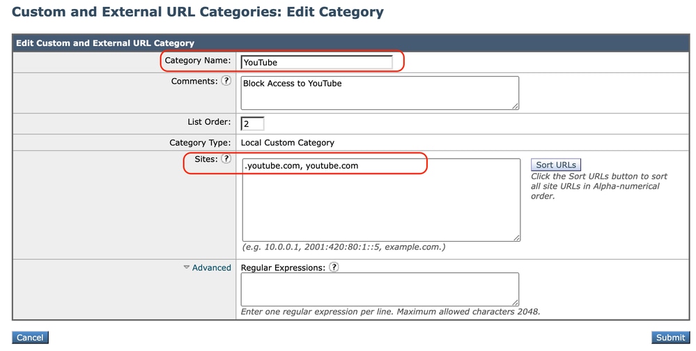 Configurar categoria para bloquear acesso ao YouTube