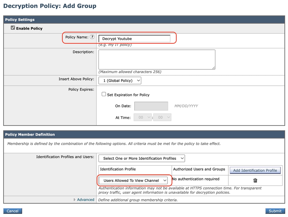 Create Decryption Policy