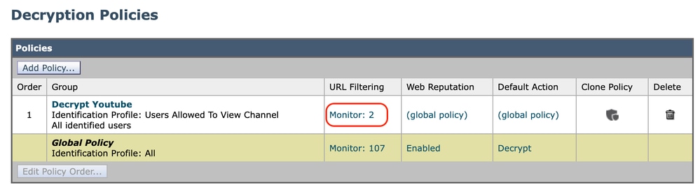 Cliquez sur Filtrage des URL