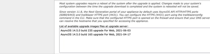 Select Upgrade version