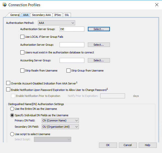 Connection Profile AAA Configuration