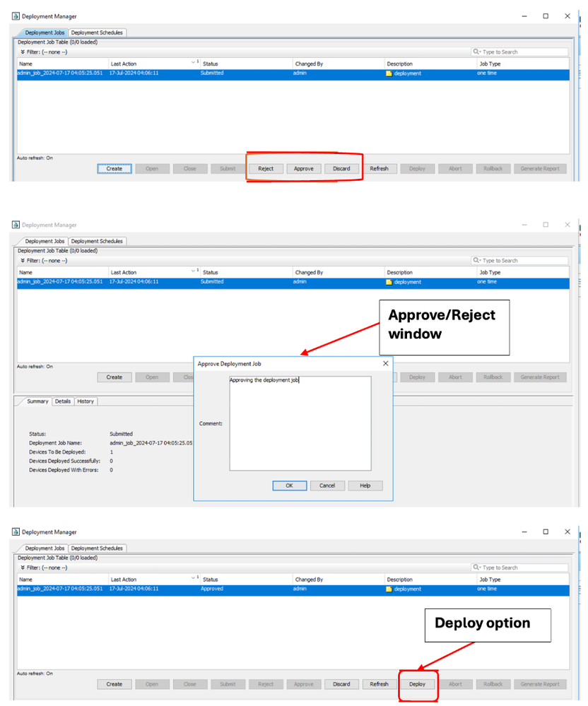 Approve Reject and Deploy job