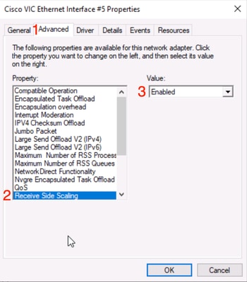 Passare a Avanzate, scorrere fino a Receive Side Scaling e assicurarsi che sia abilitato