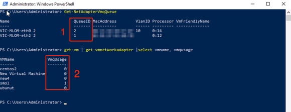 Überprüfen Sie, ob VMQ über Powershell aktiv ist.