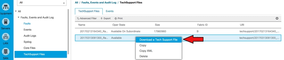 Selezionare Download di un file di supporto tecnico