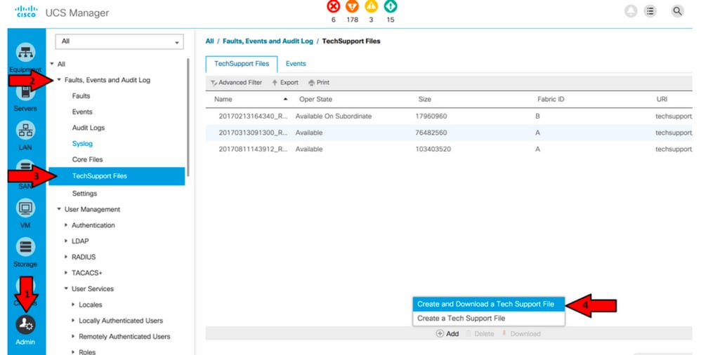 TechSupport Filesに移動し、Create and Download a Tech Support Fileをクリックします