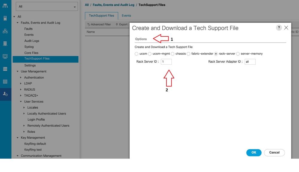 Seleccione el tipo de archivo de servidor en rack e introduzca el ID del servidor en rack