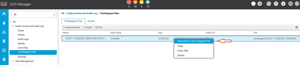 Selezionare Download di un file di supporto tecnico