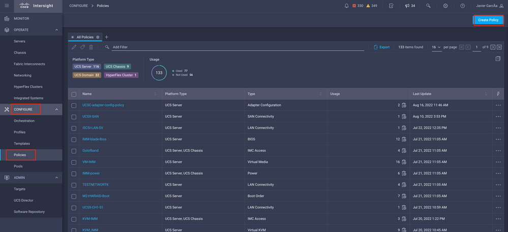 Interface utilisateur de configuration UCS