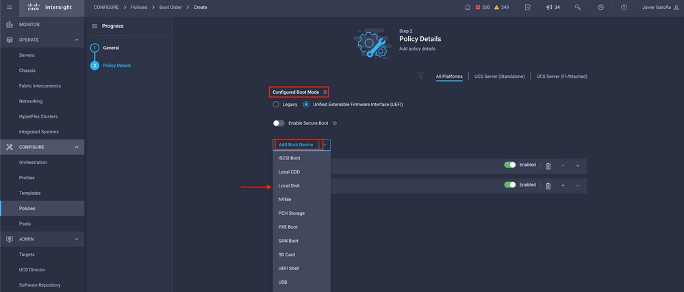 UCS configuration UI