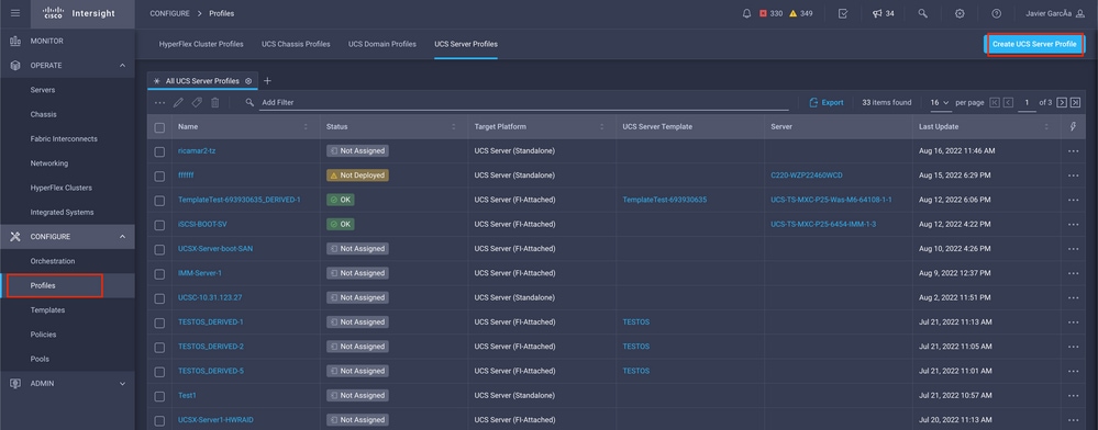 Interfaccia utente configurazione UCS