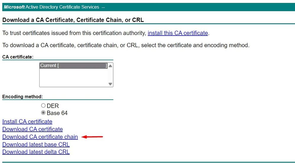 Defina a Codificação como Base 64 e Baixe a Cadeia de Certificados da CA