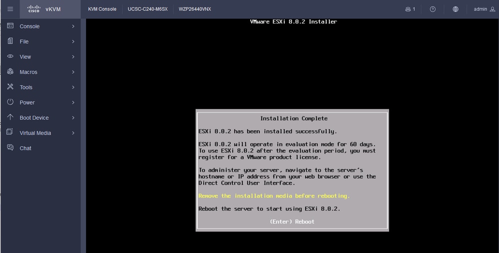 ESXi-Installation abgeschlossen