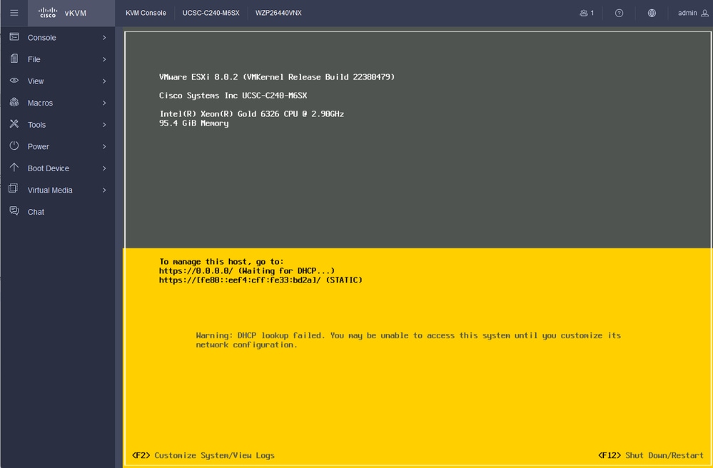 Schermata iniziale di ESXi