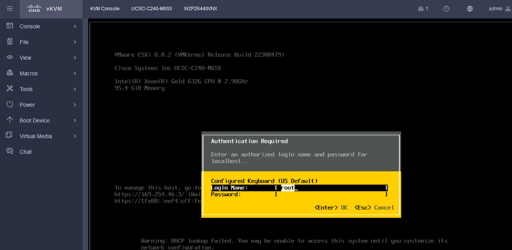 ESXi-Anmeldebildschirm