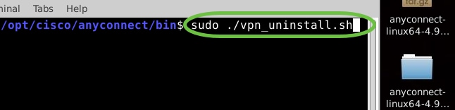 sudo ./vpn_uninstall.shと入力します。