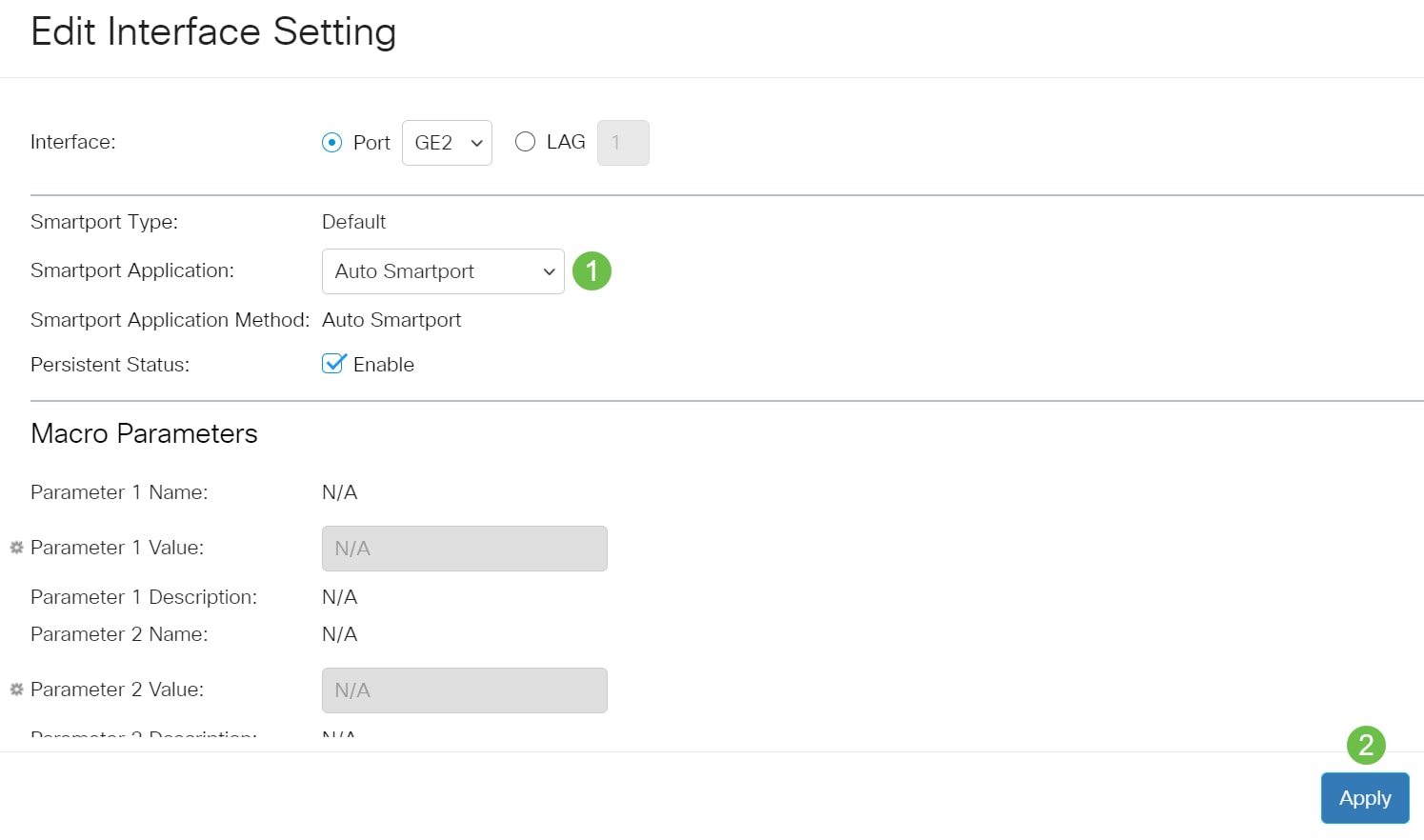 Choose Auto Smartport on that interface if you are unaware of what type of device may be connected and that port will not be part of a VLAN.