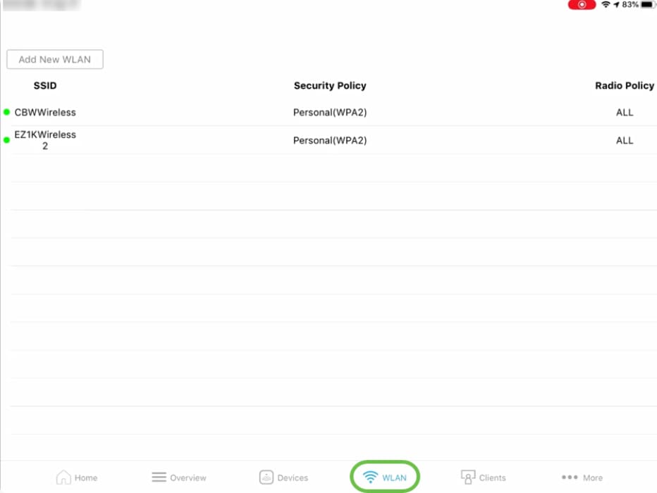 Under WLAN tab, you can view the existing configured wireless network details and you also have the option to add a new WLAN.