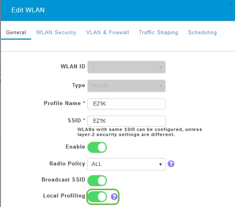 Toggle client profiling by clicking the Local Profiling toggle button.