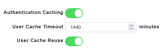 Enable Authentication Caching, enter User Cache Timeout in minutes and enable User Cache Reuse. 