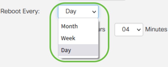 Under Reboot Every section, configure the schedule for your reboot. 