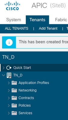 Configure Intersite L3out With ACI Multi-Site Fabrics - APIC Site-B TN_D Stretched Tenant Created