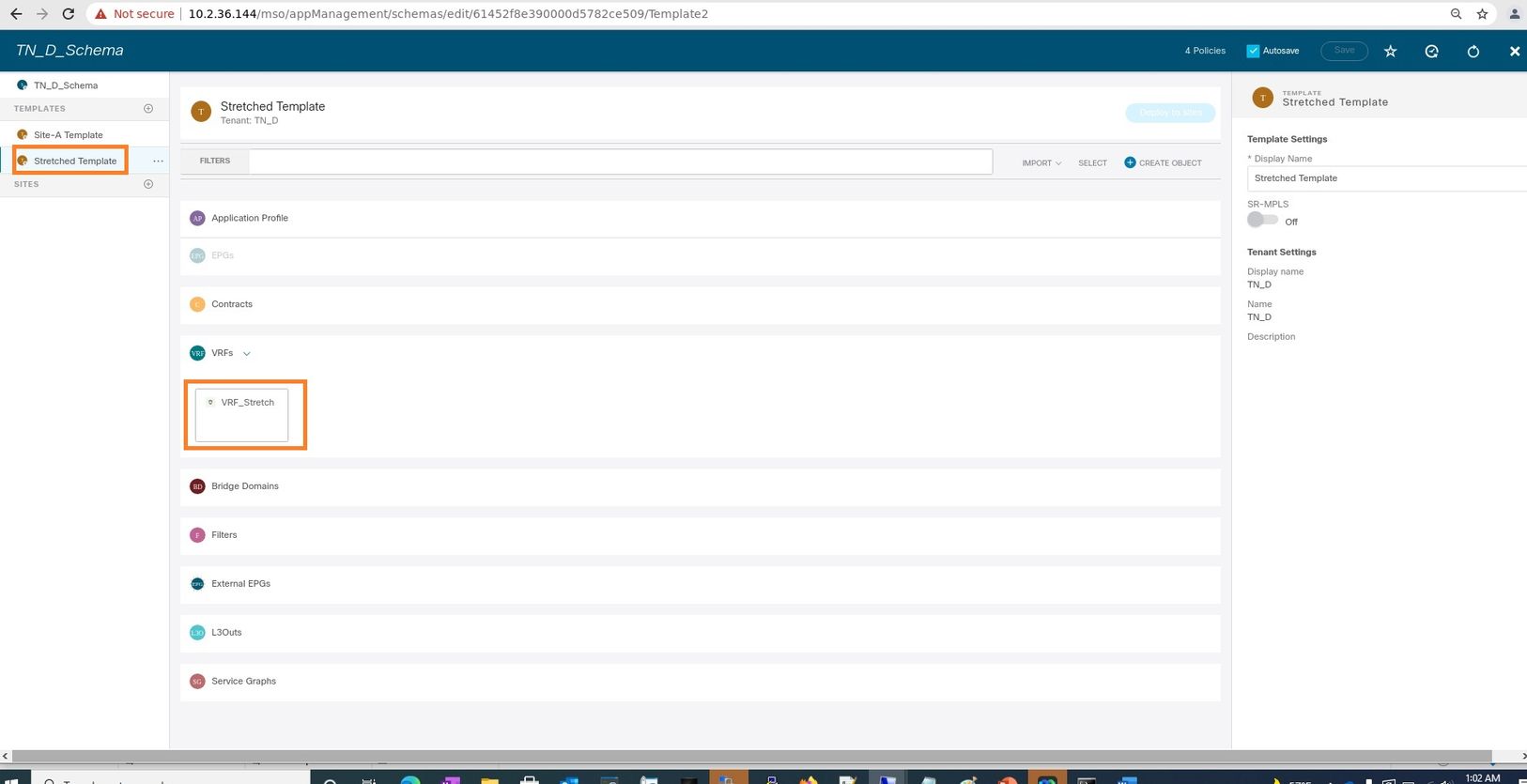 Configure Intersite L3out With ACI Multi-Site Fabrics - Stretch Template