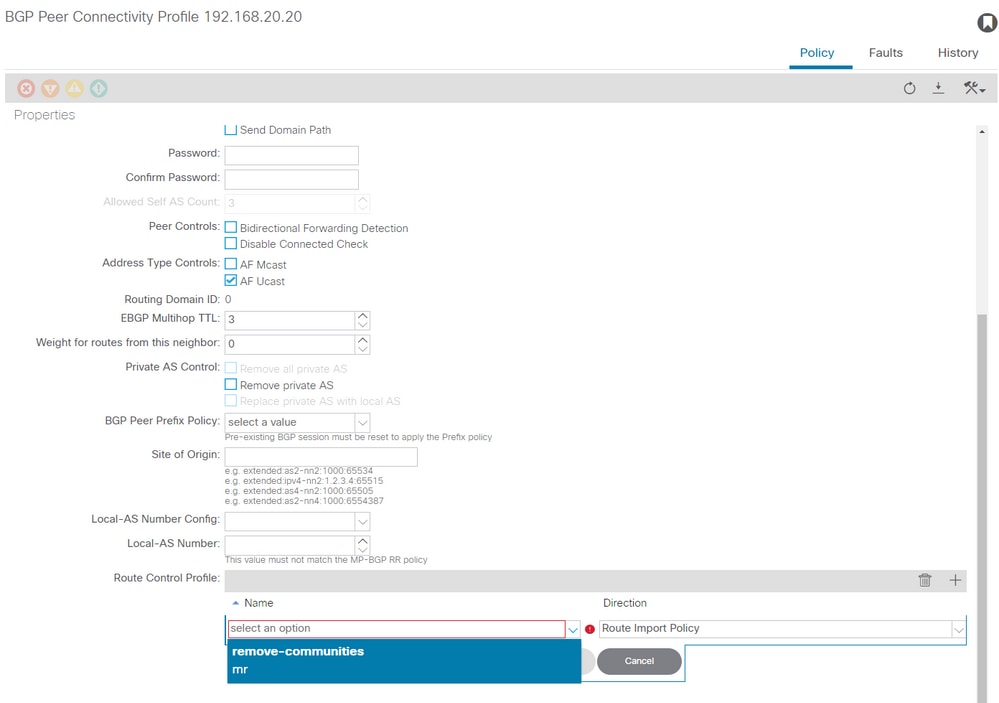 Add Route Map to BGP Peer Connectivity Profile