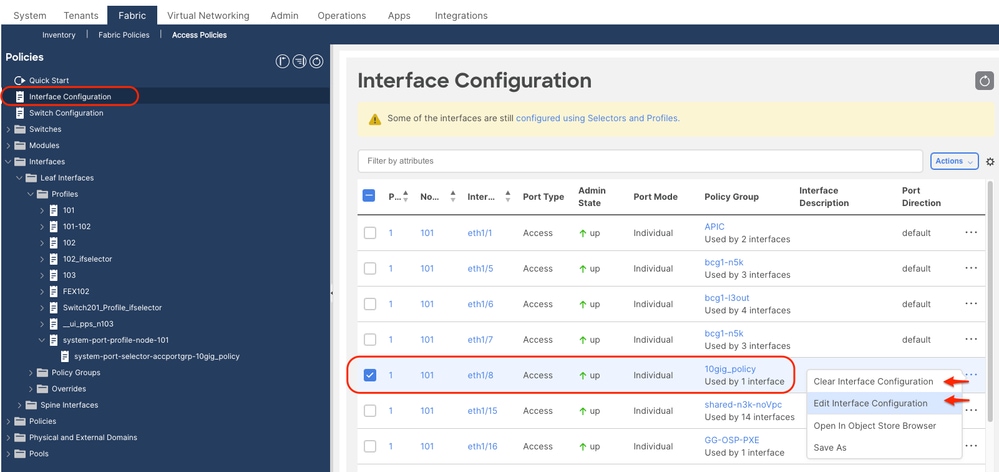 Edit a System Profile Policy using the interface configuration