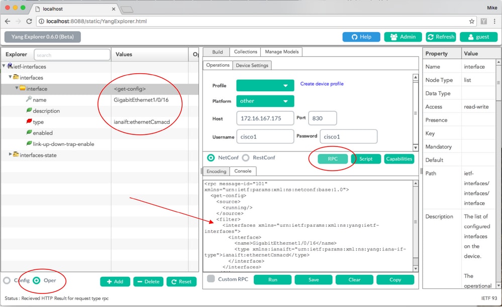 Desired Option Selected from the Left Side of the Explorer Section of the Yang Explorer Application GUI