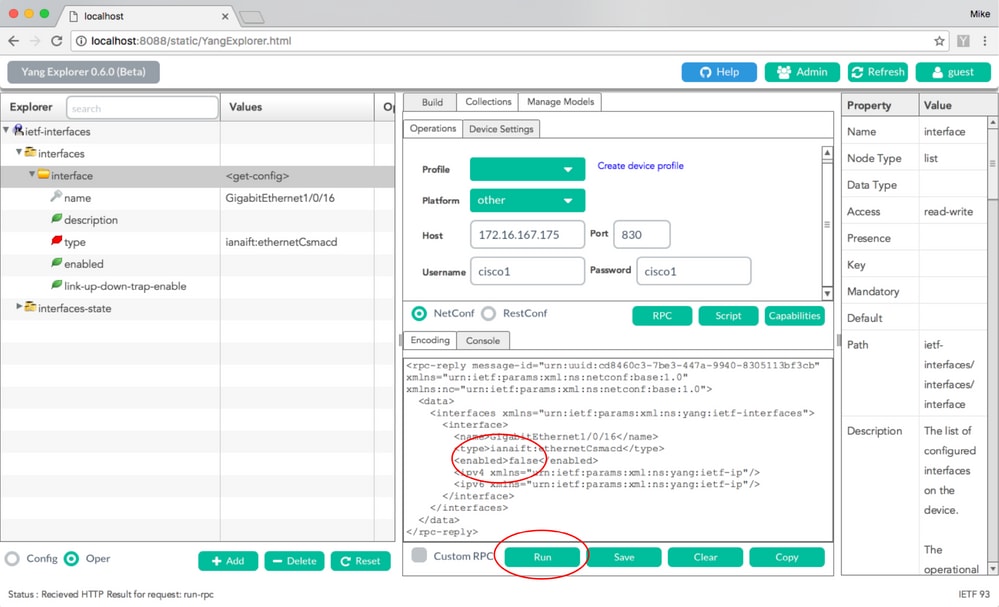 Exécuter est sélectionné pour l'envoyer au Catalyst 3850