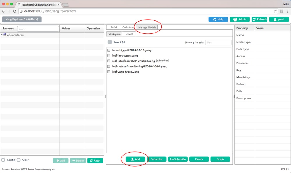 Upload the Yang Data Model Files