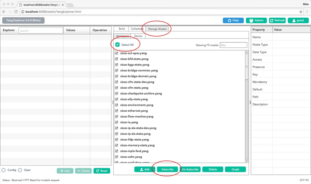 Yang Data Models are seen in the Yang Explorer