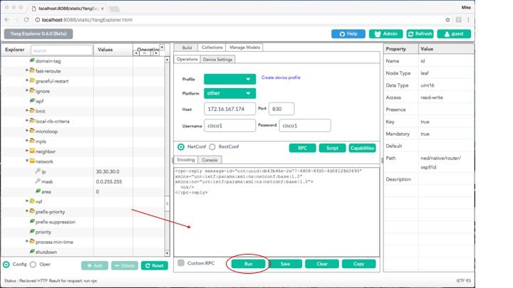 Run is Selected to Send Message to the Catalyst 3850