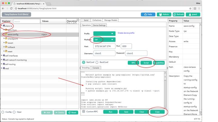 save-config Vorgang ist ausgewählt