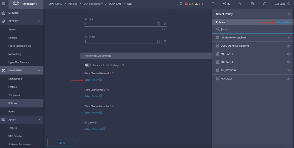 Create Fibre Channel Network Policy