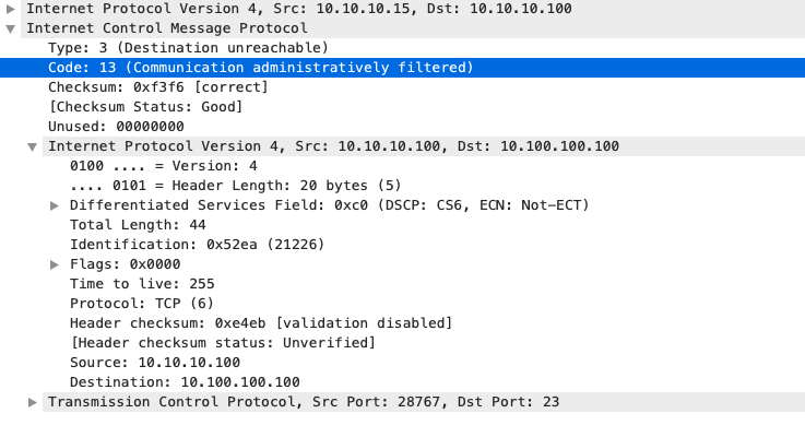 IP Unreachables - Capture de paquets