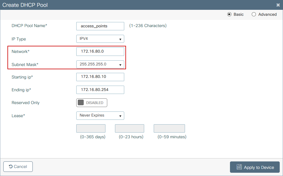 Create DHCP pool